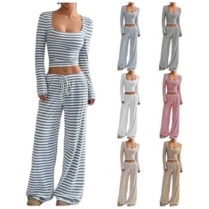 2026 New Arrival European American Women Striped High Waist Wide Leg Pants - Product Image 5