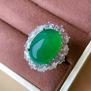 2026 new High Quality jewelry simulation green chalcedony plain light luxury set pendant 18*20 ring 13*18 - Product Image 3