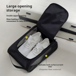 Sac de rangement pour chaussures portable et écologique en tissu Oxford avec cordon de serrage et fermeture éclair, surface en maille respirante et logo personnalisé pour chaussures de sport - Product Image 4