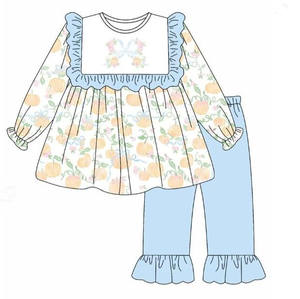 Vestido de calabaza de Acción de Gracias bordado personalizado para niños, peleles informales transpirables, trajes OEM para <span class=keywords><strong>hermanos</strong></span> y bebés - Product Image 2