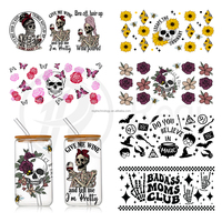 Diseño Personalizado de Envoltura para Vasos de 16oz con Protección UV para DTF, Adhesivo de Vidrio Lavable de Alta Calidad con Dibujos Animados, Resistente al Agua