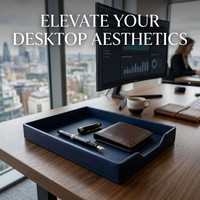 Plateau de bureau en cuir texturé Nappa avec logo en feuille d'or, organiseur de papeterie sur mesure pour cadeaux d'entreprise et bureaux