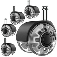 Roulettes universelles MW noires en carton de 2 pouces, transparentes en PU, à double roulement, pour chaise de bureau e-sport, avec frein de roue