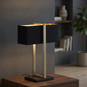 Lampe de table en métal au design côtier, abat-jour rectangulaire en tissu beige, lumière LED E27 blanc chaud, éclairage décoratif pour chambre à coucher, AC - Product Image 4