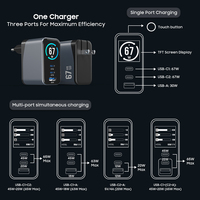 Cargador Rápido GaN de 67W con Pantalla TFT Tipo C, Cargador Universal Tipo-C PD QC a Prueba de Fuego para Teléfono Inteligente, Laptop, Auriculares, Cámara, Samsung