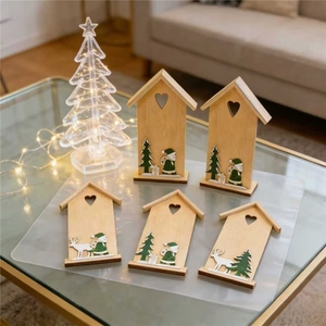 Adorno Navideño <span class=keywords><strong>de</strong></span> Madera al por Mayor <span class=keywords><strong>de</strong></span> Fábrica, Casa <span class=keywords><strong>de</strong></span> Madera con Papá Noel y <span class=keywords><strong>Renos</strong></span>, Decoración Artesanal 3D para el Hogar, Regalo - Product Image 1