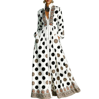 Robe longue maxi tendance automne 2027 à manches longues imprimé vintage Tie-Dye zèbre pois, tailles XS-4XL, avec boutons, idéale pour les fêtes