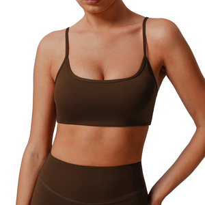 Soutien-gorge de yoga à col en U pour femmes Compression doux bretelles fines rembourré réservoir push-up coton Spandex vêtements de sport disponibles XS imprimé uni - Product Image 4