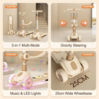Scooter clignotant à 3 roues lumineuses guidon à hauteur réglable pour enfants et siège amovible trottinettes pliantes pour garçons et filles