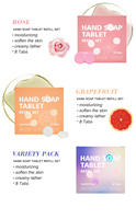 Tablettes de désinfectant pour les mains moussantes à la lavande, à la rose et à la fraise, vente en gros, très demandées, nettoyage de la peau, hydratation, anti-fissures