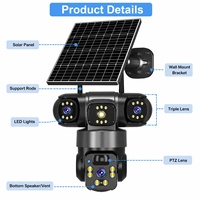 Caméra de surveillance extérieure 4G sans fil Wi-Fi V380 à triple objectif panoramique 360° de 3 mégapixels, alimentée par énergie solaire, avec fonction vocale