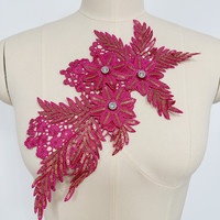 Appliques en tissu faites à la main, perlées, florales 3D, à sequins et strass, multicolores, pour cols, corsages, patchs en dentelle et accessoires pour foulards