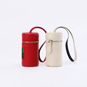 Custom Made Luxury Leather Design Cylindrical Dog Trash Bag Dispenser Biodegradable Poop Bag Dispenser