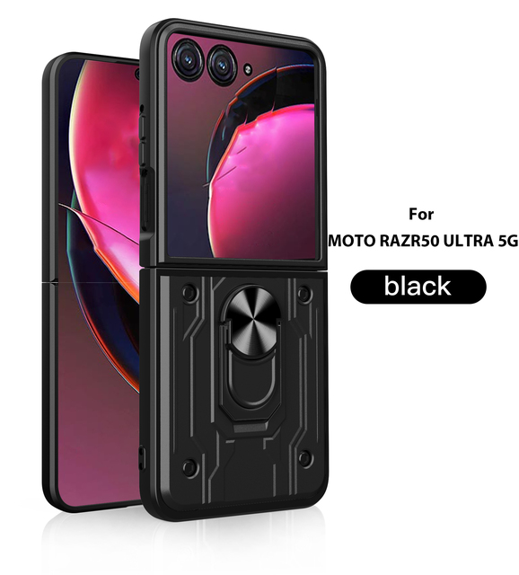 RAZR 50 Ultra Mecha Shockproof Mobile Phone Case with Car Magnetic & Rotatable Kickstand Wear-resistant Cover