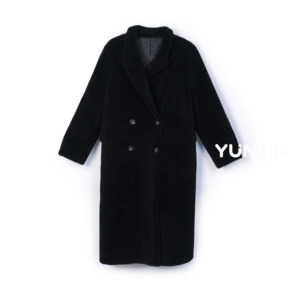 YUNJIN femmes Pure laine fourrure Double boutonnage chaud <span class=keywords><strong>noir</strong></span> manteau décontracté hiver laine ours en peluche longue <span class=keywords><strong>veste</strong></span> revers épais pardessus - Product Image 4