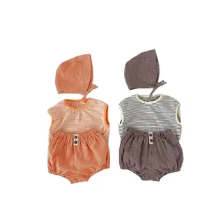 2023 New Arrival Ready to Ship Summer Kids Clothes Cut Style Cotton Knitted Baby Boys Girls Three Pieces Set