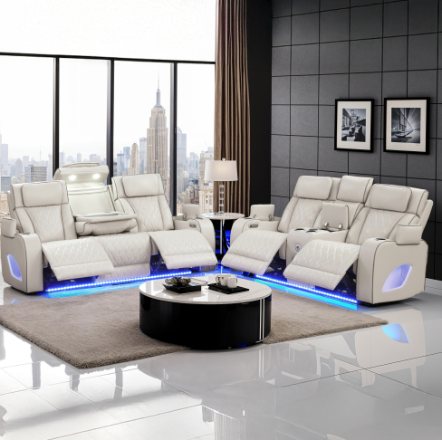 Beige + Simili Cuir + 5 Places + Mousse Polyuréthane