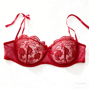 Offerta Natalizia: Set di Lingerie Rossa per Donna, Reggiseno e Slip in Pizzo Esotico con Fiocco, Sexy Set in Spandex con Stampa Floreale - Product Image 3