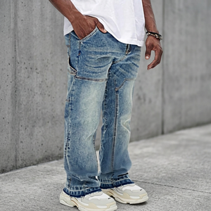 Jeans évasés vintage de haute qualité pour hommes, style streetwear hip-hop, en denim de coton avec motif imprimé - Product Image 3