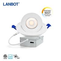 Spot LED encastré moderne orientable 5CCT sélectionnable pour plafond incliné, sans boîtier, homologué IC, étanche, ETL, 2 pouces, 5W