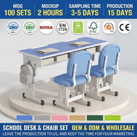 Conjunto de Escritorio y Silla Escolar Doble de Acero Moderno, Muebles Ergonómicos para Aula Estudiantil