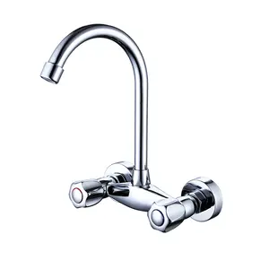 Dual Handle Wall Mounted Keuken Mengkraan Twee Gaten Chrome Koud En Warm Water Kranen