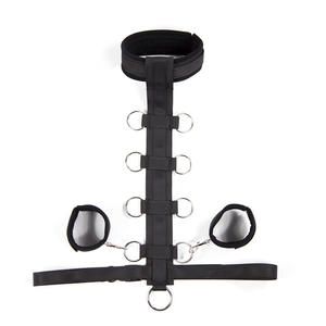 <span class=keywords><strong>Collar</strong></span> de Bondage Negro Sexy para Adultos SM con Esposas para Brazos y Cuello, Material de Tela para Juegos BDSM - Product Image 3