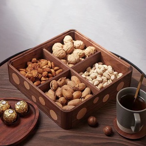 Solid Wood Nut <b>Box</b> Rectangular With Lid And Compartments For Storage Home Use - Product Image 3
