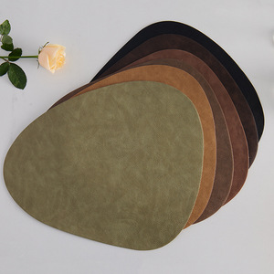 Leather Placemat Heat Insulating Anti Scalding Oil Resistant <b>Table</b> Mat Solid Color Oval Shape for Dining Use - Product Image 3
