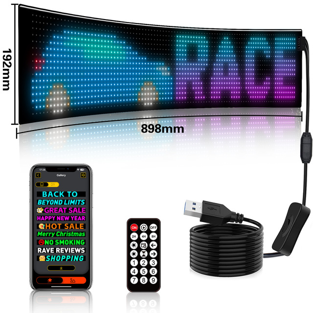 Led Car Soft Screen Usb Car Flexible Advertising Screen APP bluetooth Smart Screen Window Glass Door Full Color Display
