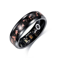 Bague intelligente POYA en promotion, 8 mm, noire, avec incrustation d'opale rouge galaxie, feuille d'or et coquille d'ormeau, bague unique pour homme, ajustement confortable