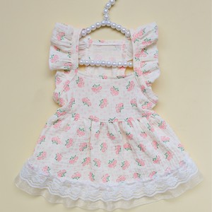 Robe pour animaux de compagnie, imprimé rose, manches bouffantes, en coton, toutes saisons, coupe princesse, pour chats et chiens - Product Image 1