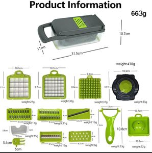16-Piece Plastic Food Chopper Onion Slicer Fruit Carrot Veggie Dicer <b>Cutter</b> Manual Mandoline Machine <b>Vegetable</b> Chopper Stainless - Product Image 4