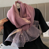 Nouveaux foulards en soie imitation couleur unie 2023 pour femmes, grands, longs, légers, fins et doux, avec perles, châles en soie, hijab