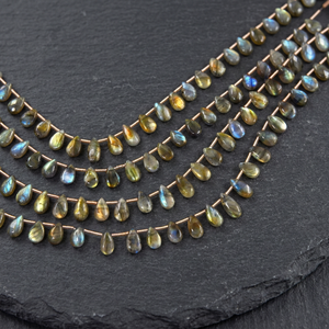 8-Inch Blue Fire <b>Labradorite</b> Smooth Briolette Pear Drop Beads Strand Multi Fire for Jewelry <b>Bracelet</b> Making 8Inches - Product Image 1