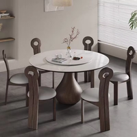 Table à manger en pierre frittée de style nordique moderne, pieds en bois massif en forme de goutte d'eau, pour 6 personnes, mobilier de salle à manger ronde pour hôtel et appartement