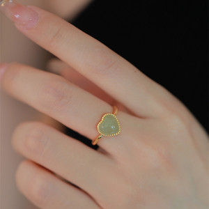 Hetian <b>Jade</b> Heart <b>Ring</b> For Women Minimalist Vintage Index Finger Jewelry Gift Bezel Setting - Product Image 4
