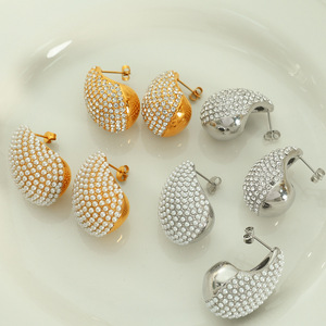 ต่างหูทรงหยดน้ำสไตล์ยุโรปอเมริกัน สีทอง สีเงิน โลหะผสมสังกะสี ประดับเพชรเม็ดเล็ก ต่างหูแบบห้อย สำหรับงานปาร์ตี้ เครื่องประดับแฟชั่น - Product Image 1