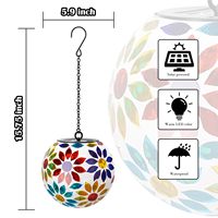 Lumière solaire en verre résistante à l'eau IP65, lumière LED en mosaïque suspendue, décoration de jardin extérieure pour Noël