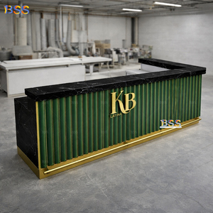 Barra de <span class=keywords><strong>Bar</strong></span> Moderna de Alta Calidad con Logotipo Personalizado, Superficie de Mármol Negro, Acero Inoxidable Dorado, Diseño en Forma de L para Cafetería o Restaurante - Product Image 6