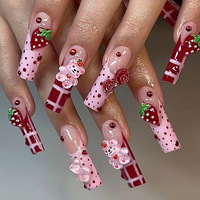 Nouvelles Ongles Artificiels Rouges Faits Main à la Mode, Ongles en Gel à Presser de Haute Qualité avec Design, Faux Ongles