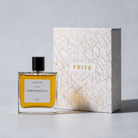 Flacon de parfum plat de 50 ml, design personnalisé, flacon de parfum en verre vide haut de gamme avec boîte d'emballage et bouchon magnétique