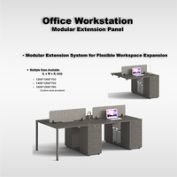 Poste de travail de bureau 4 places avec armoire de séparation et bureau informatique pour espace de travail ouvert