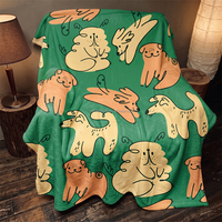 Couverture en flanelle personnalisée avec motif chien vert mignon, couverture polaire en flanelle pour canapé et décoration intérieure, vente en gros