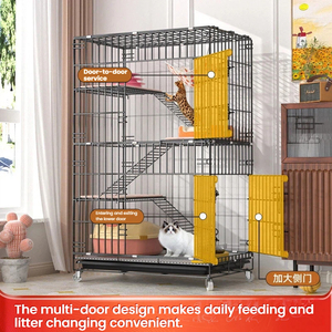 Villa para Gatos Plegable <span class=keywords><strong>de</strong></span> 2-4 Niveles con Patrón Sólido, Mansión Interior para Mascotas con Plataformas Extra Anchas, Jaula Metálica con Ruedas en Caja para Gatos Grandes - Product Image 2