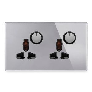 146 vidrio templado 2Gang Universal interruptor <span class=keywords><strong>de</strong></span> enchufe <span class=keywords><strong>de</strong></span> <span class=keywords><strong>tres</strong></span> orificios combinación enchufe multifuncional botón <span class=keywords><strong>de</strong></span> Reinicio <span class=keywords><strong>de</strong></span> punto al por mayor - Product Image 4