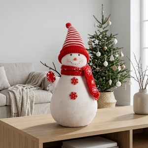 Elegant Crimson Top Hat Snowman Figure with Celestial Silver Star for Upscale Holiday Tabletop Decor Bulk - Product Image 3