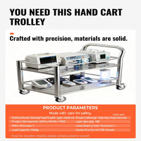 Carrito de Utilidad Plegable de Acero Inoxidable 201 de Alta Resistencia, Carretilla Industrial de 2 Niveles, Capacidad de Carga de 250 kg, 95x50 cm, Carrito de Compras con Ruedas