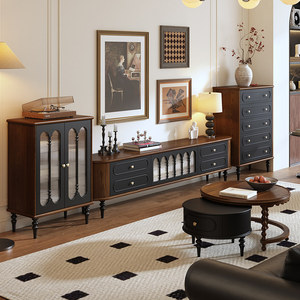 Mobile <span class=keywords><strong>TV</strong></span> <span class=keywords><strong>in</strong></span> Legno Massello Stile Francese Vintage, Mobile Contenitore Retrò Stile Medievale per Soggiorno, Mobile <span class=keywords><strong>TV</strong></span> Alto Integrato - Product Image 4