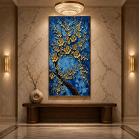 Peinture à l'huile abstraite 100% peinte à la main, motif floral doré, sur toile, art mural moderne pour salon, décoration intérieure